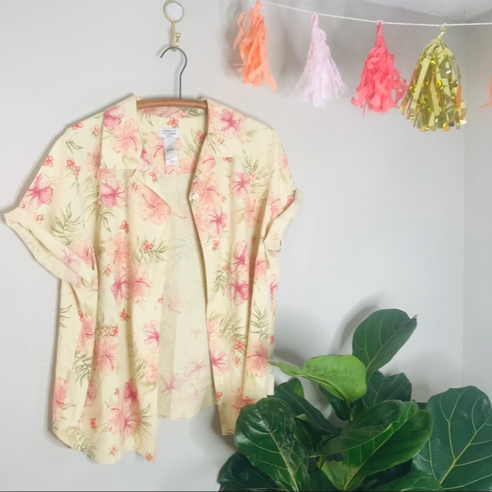 VTG Retro 90’s Floral Silk Pink Button Up Popover - Picture 4 of 7